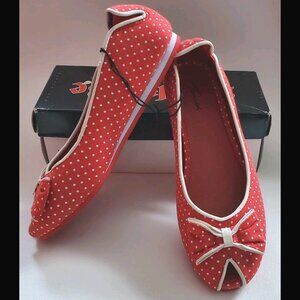 Torrid Punkrose Red Polka Dot Peep Toe Retro 50s Style Flats Wide 9W NWT